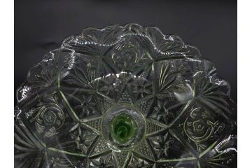 当時物　大正〜昭和初期　ウランガラス　フリル　プレスガラス　水色　お部屋を華やかに演出するコンポート2点セット(フルーツボウル、果物入れ、デザートディッシュ、タッツア、硝子、和ガラス)(R-082794)