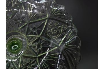 当時物　大正〜昭和初期　ウランガラス　フリル　プレスガラス　水色　お部屋を華やかに演出するコンポート2点セット(フルーツボウル、果物入れ、デザートディッシュ、タッツア、硝子、和ガラス)(R-082794)