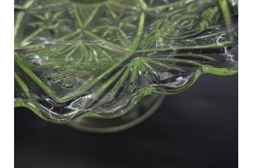 当時物　大正〜昭和初期　ウランガラス　フリル　プレスガラス　水色　お部屋を華やかに演出するコンポート2点セット(フルーツボウル、果物入れ、デザートディッシュ、タッツア、硝子、和ガラス)(R-082794)