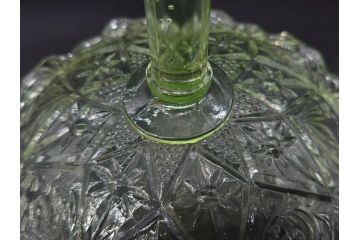 当時物　大正〜昭和初期　ウランガラス　フリル　プレスガラス　水色　お部屋を華やかに演出するコンポート2点セット(フルーツボウル、果物入れ、デザートディッシュ、タッツア、硝子、和ガラス)(R-082794)