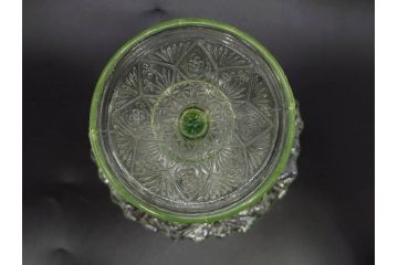 当時物　大正〜昭和初期　ウランガラス　フリル　プレスガラス　水色　お部屋を華やかに演出するコンポート2点セット(フルーツボウル、果物入れ、デザートディッシュ、タッツア、硝子、和ガラス)(R-082794)