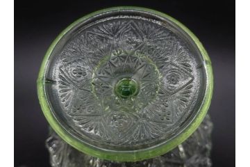 当時物　大正〜昭和初期　ウランガラス　フリル　プレスガラス　水色　お部屋を華やかに演出するコンポート2点セット(フルーツボウル、果物入れ、デザートディッシュ、タッツア、硝子、和ガラス)(R-082794)