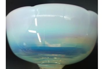 当時物　大正〜昭和初期　椀型　乳白ぼかし　乳白水玉　輪花　赤縁　柔らかい雰囲気を醸し出す氷コップ2点セット(吹きガラス、硝子、グラス、和ガラス)(R-082795)