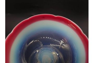 当時物　大正〜昭和初期　椀型　乳白ぼかし　乳白水玉　輪花　赤縁　柔らかい雰囲気を醸し出す氷コップ2点セット(吹きガラス、硝子、グラス、和ガラス)(R-082795)