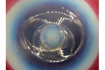 当時物　大正〜昭和初期　椀型　乳白ぼかし　乳白水玉　輪花　赤縁　柔らかい雰囲気を醸し出す氷コップ2点セット(吹きガラス、硝子、グラス、和ガラス)(R-082795)