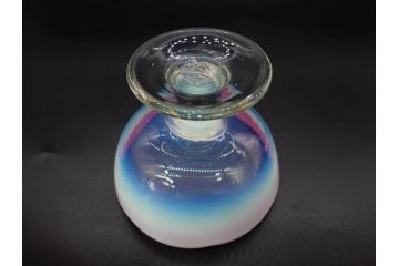 当時物　大正〜昭和初期　椀型　乳白ぼかし　乳白水玉　輪花　赤縁　柔らかい雰囲気を醸し出す氷コップ2点セット(吹きガラス、硝子、グラス、和ガラス)(R-082795)