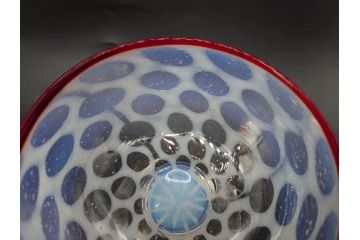 当時物　大正〜昭和初期　椀型　乳白ぼかし　乳白水玉　輪花　赤縁　柔らかい雰囲気を醸し出す氷コップ2点セット(吹きガラス、硝子、グラス、和ガラス)(R-082795)