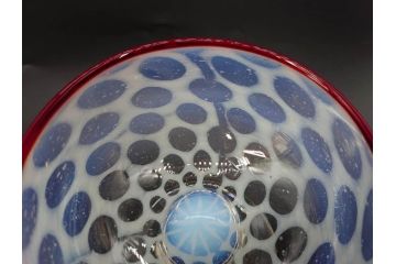 当時物　大正〜昭和初期　椀型　乳白ぼかし　乳白水玉　輪花　赤縁　柔らかい雰囲気を醸し出す氷コップ2点セット(吹きガラス、硝子、グラス、和ガラス)(R-082795)