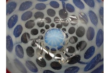 当時物　大正〜昭和初期　椀型　乳白ぼかし　乳白水玉　輪花　赤縁　柔らかい雰囲気を醸し出す氷コップ2点セット(吹きガラス、硝子、グラス、和ガラス)(R-082795)