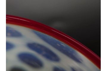 当時物　大正〜昭和初期　椀型　乳白ぼかし　乳白水玉　輪花　赤縁　柔らかい雰囲気を醸し出す氷コップ2点セット(吹きガラス、硝子、グラス、和ガラス)(R-082795)