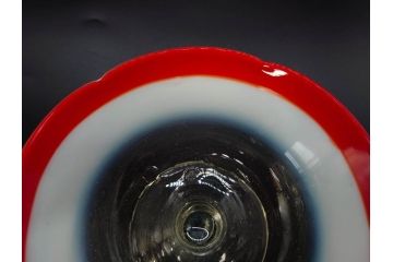 当時物　大正〜昭和初期　乳白ぼかし　赤縁　青縁　輪花　鮮やかな縁の色合いが印象的な氷コップ2点セット(グラス、水色、吹きガラス、硝子、和ガラス)(R-082796)