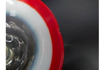当時物　大正〜昭和初期　乳白ぼかし　赤縁　青縁　輪花　鮮やかな縁の色合いが印象的な氷コップ2点セット(グラス、水色、吹きガラス、硝子、和ガラス)(R-082796)