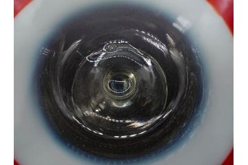 当時物　大正〜昭和初期　乳白ぼかし　赤縁　青縁　輪花　鮮やかな縁の色合いが印象的な氷コップ2点セット(グラス、水色、吹きガラス、硝子、和ガラス)(R-082796)