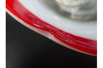 当時物　大正〜昭和初期　乳白ぼかし　赤縁　青縁　輪花　鮮やかな縁の色合いが印象的な氷コップ2点セット(グラス、水色、吹きガラス、硝子、和ガラス)(R-082796)
