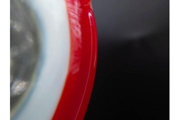 当時物　大正〜昭和初期　乳白ぼかし　赤縁　青縁　輪花　鮮やかな縁の色合いが印象的な氷コップ2点セット(グラス、水色、吹きガラス、硝子、和ガラス)(R-082796)