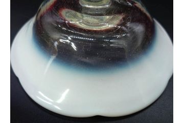当時物　大正〜昭和初期　乳白ぼかし　赤縁　青縁　輪花　鮮やかな縁の色合いが印象的な氷コップ2点セット(グラス、水色、吹きガラス、硝子、和ガラス)(R-082796)