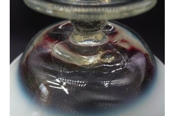当時物　大正〜昭和初期　乳白ぼかし　赤縁　青縁　輪花　鮮やかな縁の色合いが印象的な氷コップ2点セット(グラス、水色、吹きガラス、硝子、和ガラス)(R-082796)