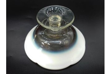 当時物　大正〜昭和初期　乳白ぼかし　赤縁　青縁　輪花　鮮やかな縁の色合いが印象的な氷コップ2点セット(グラス、水色、吹きガラス、硝子、和ガラス)(R-082796)