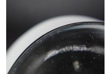 当時物　大正〜昭和初期　乳白ぼかし　赤縁　青縁　輪花　鮮やかな縁の色合いが印象的な氷コップ2点セット(グラス、水色、吹きガラス、硝子、和ガラス)(R-082796)