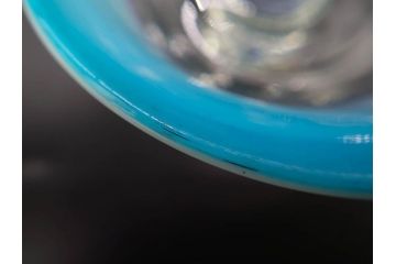 当時物　大正〜昭和初期　乳白ぼかし　赤縁　青縁　輪花　鮮やかな縁の色合いが印象的な氷コップ2点セット(グラス、水色、吹きガラス、硝子、和ガラス)(R-082796)