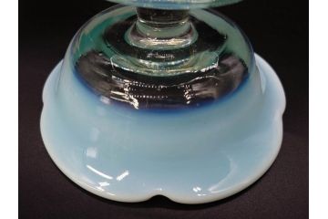 当時物　大正〜昭和初期　乳白ぼかし　赤縁　青縁　輪花　鮮やかな縁の色合いが印象的な氷コップ2点セット(グラス、水色、吹きガラス、硝子、和ガラス)(R-082796)