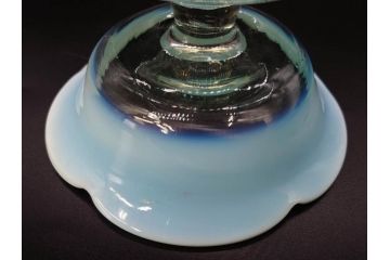 当時物　大正〜昭和初期　乳白ぼかし　赤縁　青縁　輪花　鮮やかな縁の色合いが印象的な氷コップ2点セット(グラス、水色、吹きガラス、硝子、和ガラス)(R-082796)