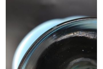 当時物　大正〜昭和初期　乳白ぼかし　赤縁　青縁　輪花　鮮やかな縁の色合いが印象的な氷コップ2点セット(グラス、水色、吹きガラス、硝子、和ガラス)(R-082796)