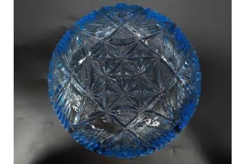 当時物　大正〜昭和初期　プレスガラス　鮮やかな色合いに細やかな装飾が映えるボウル4点セット(深皿、深鉢、ガラス鉢、硝子、和ガラス)(R-082798)