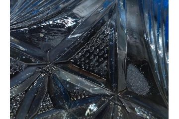 当時物　大正〜昭和初期　プレスガラス　鮮やかな色合いに細やかな装飾が映えるボウル4点セット(深皿、深鉢、ガラス鉢、硝子、和ガラス)(R-082798)