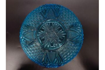 当時物　大正〜昭和初期　プレスガラス　鮮やかな色合いに細やかな装飾が映えるボウル4点セット(深皿、深鉢、ガラス鉢、硝子、和ガラス)(R-082798)