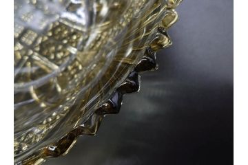 当時物　大正〜昭和初期　プレスガラス　鮮やかな色合いに細やかな装飾が映えるボウル4点セット(深皿、深鉢、ガラス鉢、硝子、和ガラス)(R-082798)