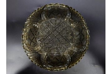 当時物　大正〜昭和初期　プレスガラス　鮮やかな色合いに細やかな装飾が映えるボウル4点セット(深皿、深鉢、ガラス鉢、硝子、和ガラス)(R-082798)