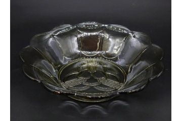 当時物　大正〜昭和初期　プレスガラス　鮮やかな色合いに細やかな装飾が映えるボウル4点セット(深皿、深鉢、ガラス鉢、硝子、和ガラス)(R-082798)
