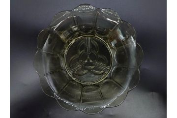 当時物　大正〜昭和初期　プレスガラス　鮮やかな色合いに細やかな装飾が映えるボウル4点セット(深皿、深鉢、ガラス鉢、硝子、和ガラス)(R-082798)