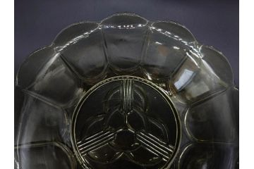 当時物　大正〜昭和初期　プレスガラス　鮮やかな色合いに細やかな装飾が映えるボウル4点セット(深皿、深鉢、ガラス鉢、硝子、和ガラス)(R-082798)