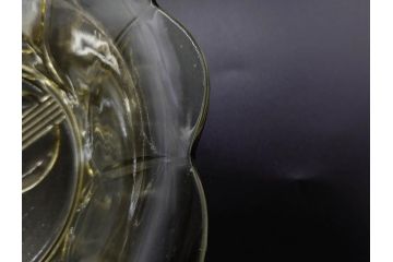 当時物　大正〜昭和初期　プレスガラス　鮮やかな色合いに細やかな装飾が映えるボウル4点セット(深皿、深鉢、ガラス鉢、硝子、和ガラス)(R-082798)