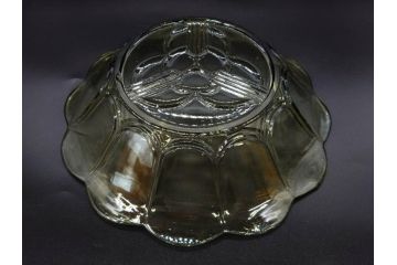 当時物　大正〜昭和初期　プレスガラス　鮮やかな色合いに細やかな装飾が映えるボウル4点セット(深皿、深鉢、ガラス鉢、硝子、和ガラス)(R-082798)
