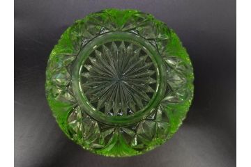 当時物　昭和初期　ウランガラス　プレスガラス　蓋物　お部屋を上品に演出するキャンディポット4点セット(ボンボニエール、硝子、菓子瓶、小物入れ)(R-082800)