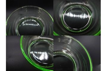 当時物　昭和初期　ウランガラス　プレスガラス　蓋物　お部屋を上品に演出するキャンディポット4点セット(ボンボニエール、硝子、菓子瓶、小物入れ)(R-082800)