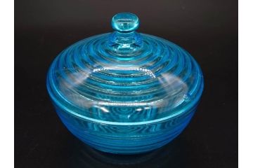 当時物　昭和初期　ウランガラス　プレスガラス　蓋物　お部屋を上品に演出するキャンディポット4点セット(ボンボニエール、硝子、菓子瓶、小物入れ)(R-082800)