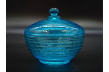当時物　昭和初期　ウランガラス　プレスガラス　蓋物　お部屋を上品に演出するキャンディポット4点セット(ボンボニエール、硝子、菓子瓶、小物入れ)(R-082800)