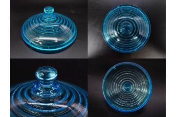当時物　昭和初期　ウランガラス　プレスガラス　蓋物　お部屋を上品に演出するキャンディポット4点セット(ボンボニエール、硝子、菓子瓶、小物入れ)(R-082800)