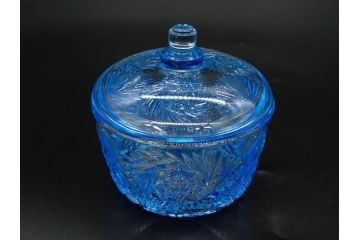 当時物　昭和初期　ウランガラス　プレスガラス　蓋物　お部屋を上品に演出するキャンディポット4点セット(ボンボニエール、硝子、菓子瓶、小物入れ)(R-082800)