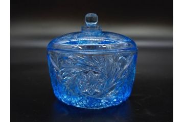当時物　昭和初期　ウランガラス　プレスガラス　蓋物　お部屋を上品に演出するキャンディポット4点セット(ボンボニエール、硝子、菓子瓶、小物入れ)(R-082800)