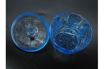当時物　昭和初期　ウランガラス　プレスガラス　蓋物　お部屋を上品に演出するキャンディポット4点セット(ボンボニエール、硝子、菓子瓶、小物入れ)(R-082800)