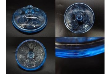 当時物　昭和初期　ウランガラス　プレスガラス　蓋物　お部屋を上品に演出するキャンディポット4点セット(ボンボニエール、硝子、菓子瓶、小物入れ)(R-082800)