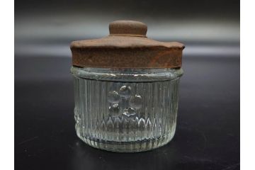 当時物　昭和初期　プレスガラス　味の素　レトロな趣あるガラス瓶5点セット(調味料入れ、ビン、硝子、和ガラス)(R-082801)
