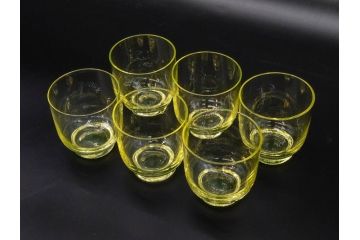 大正〜昭和初期　当時物　ウランガラス　独特な色味が魅力のグラス6客セット(コップ、硝子、和ガラス)(R-082802)