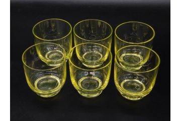 大正〜昭和初期　当時物　ウランガラス　独特な色味が魅力のグラス6客セット(コップ、硝子、和ガラス)(R-082802)