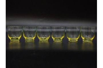 大正〜昭和初期　当時物　ウランガラス　独特な色味が魅力のグラス6客セット(コップ、硝子、和ガラス)(R-082802)